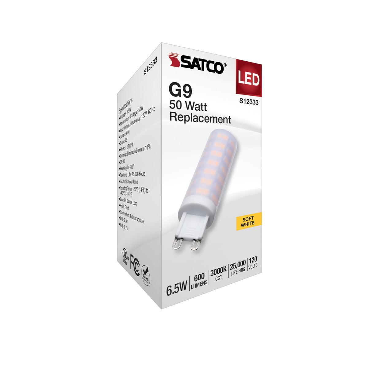 6.5 Watt T6 LED - Frost Finish - G9 Base - 3000K - 120 Volt