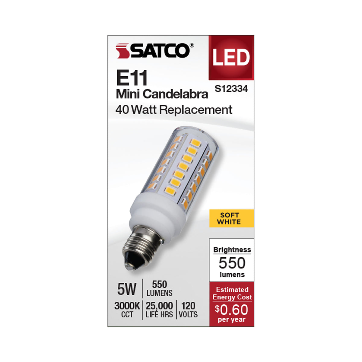 5 Watt T6 LED - Clear Finish - E11 Base - 3000K - 120 Volt