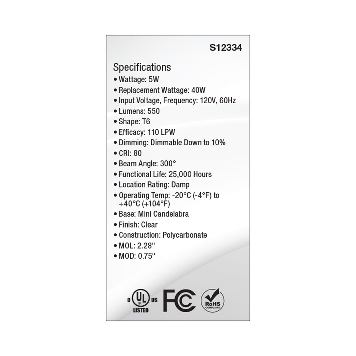 5 Watt T6 LED - Clear Finish - E11 Base - 3000K - 120 Volt