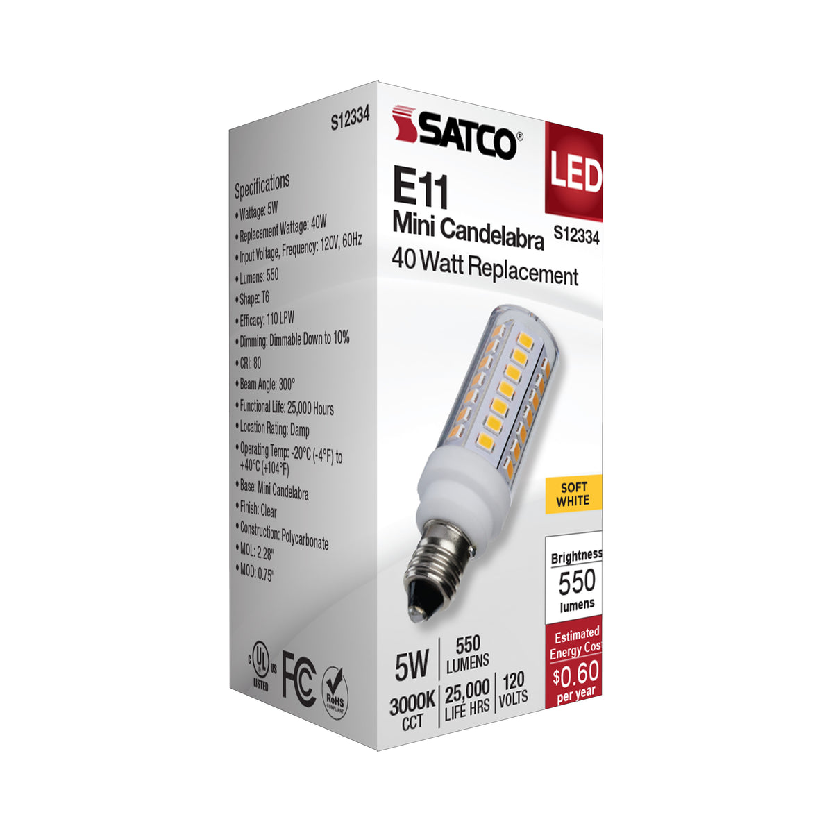 5 Watt T6 LED - Clear Finish - E11 Base - 3000K - 120 Volt