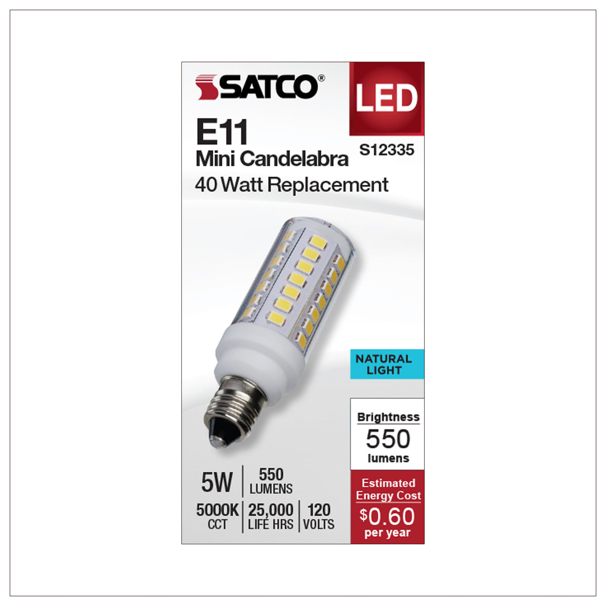 5 Watt T6 LED - Clear Finish - E11 Base - 5000K - 120 Volt