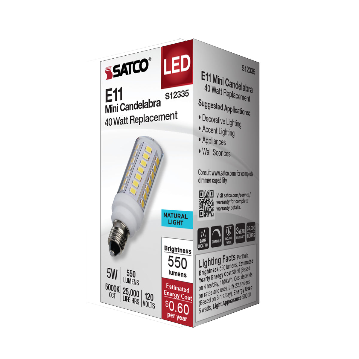 5 Watt T6 LED - Clear Finish - E11 Base - 5000K - 120 Volt