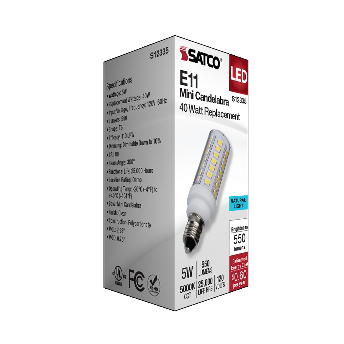 5 Watt T6 LED - Clear Finish - E11 Base - 5000K - 120 Volt