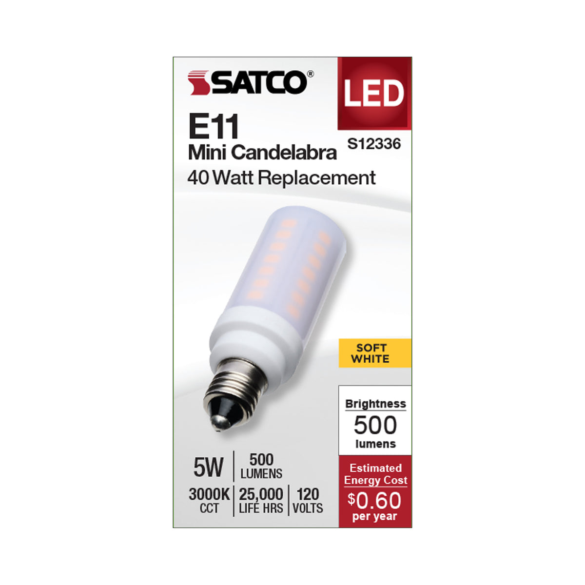 5 Watt T6 LED - Frost Finish - E11 Base - 3000K - 120 Volt