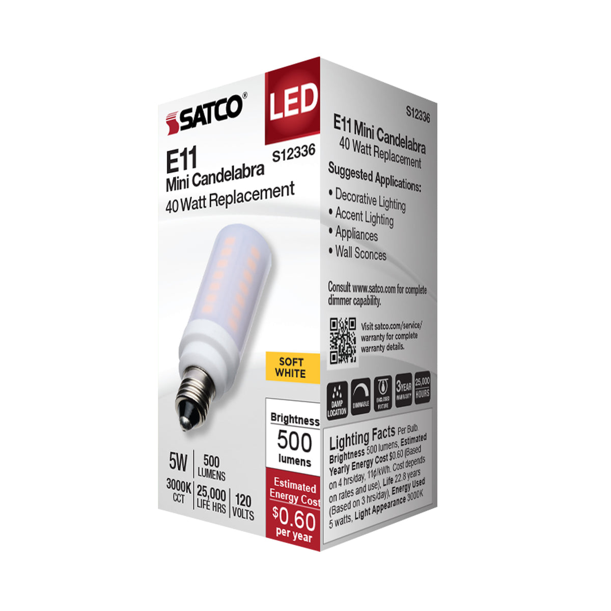 5 Watt T6 LED - Frost Finish - E11 Base - 3000K - 120 Volt