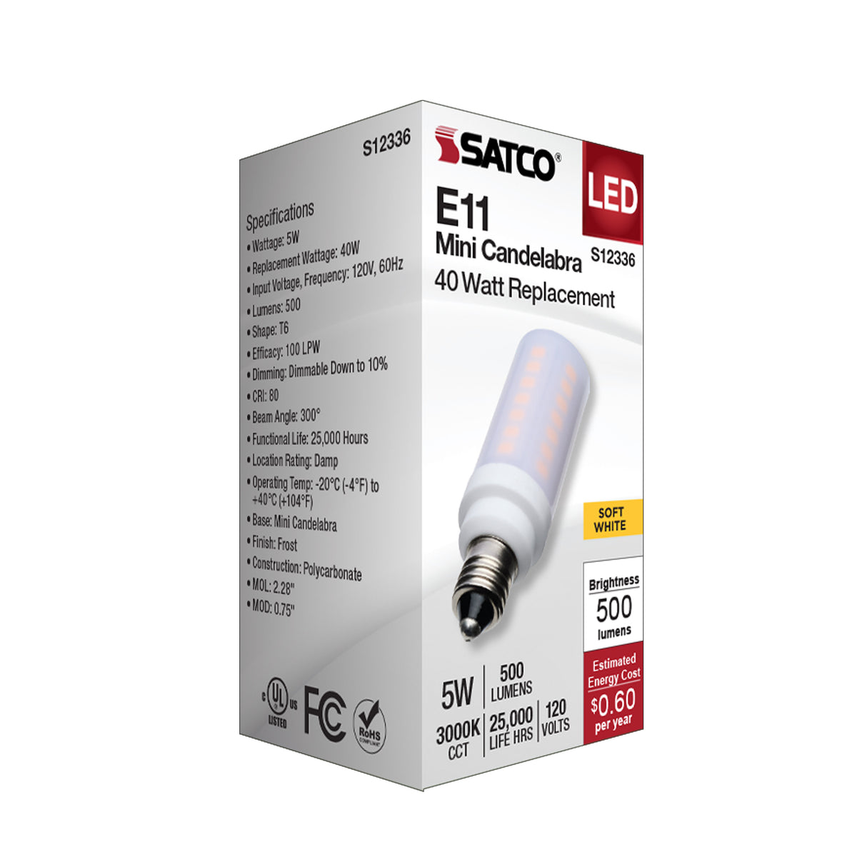 5 Watt T6 LED - Frost Finish - E11 Base - 3000K - 120 Volt