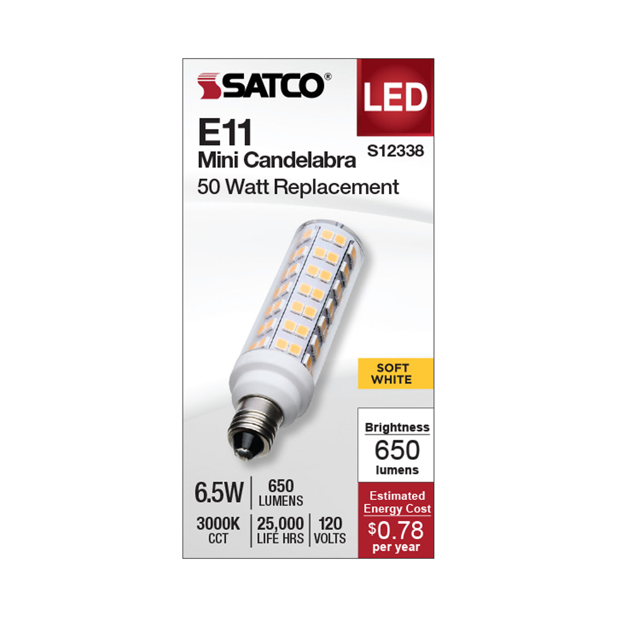 6.5 Watt T6 LED - Clear Finish - E11 Base - 3000K - 120 Volt