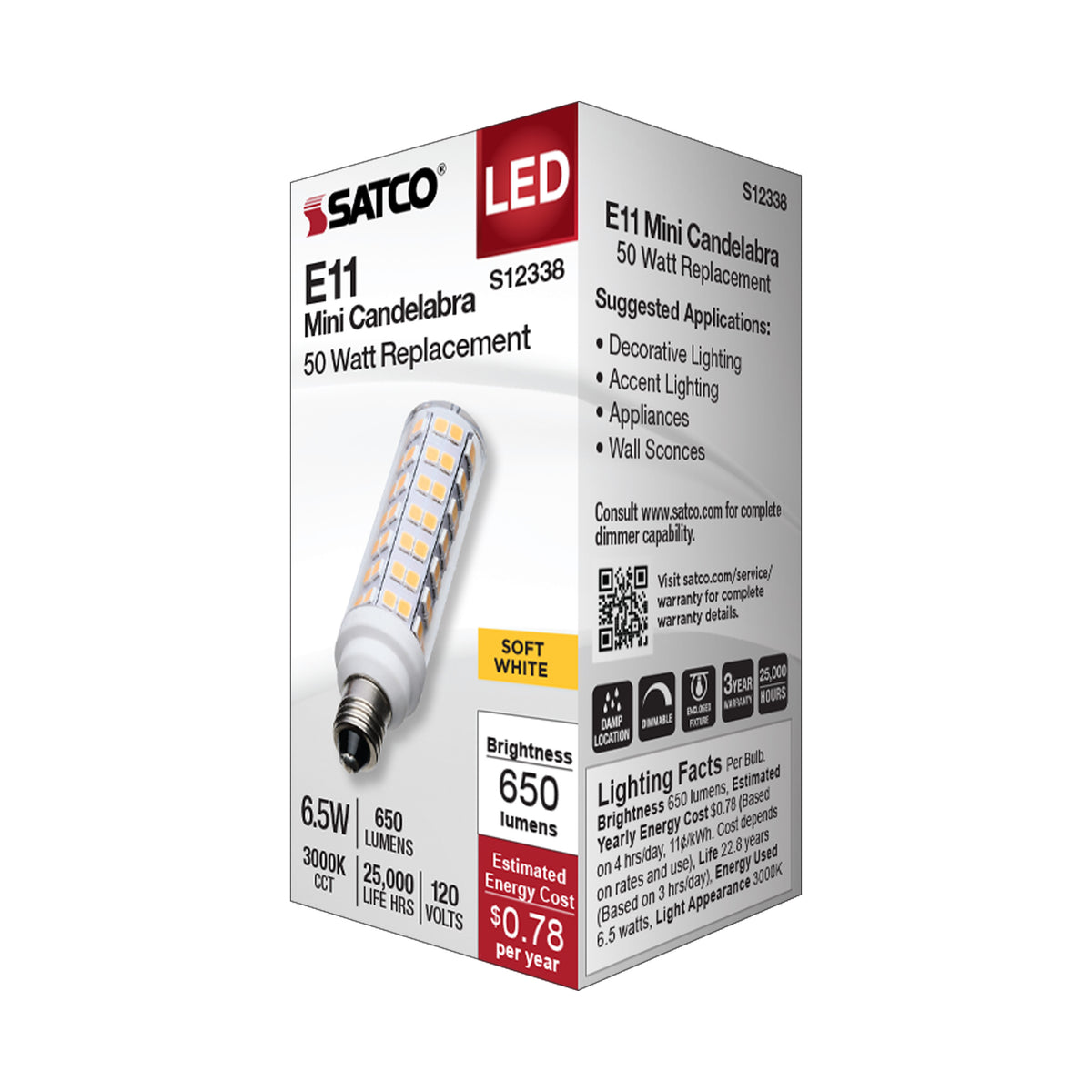 6.5 Watt T6 LED - Clear Finish - E11 Base - 3000K - 120 Volt