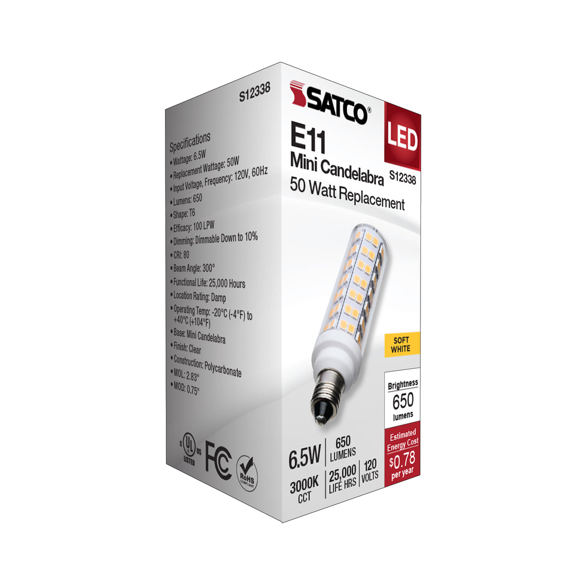 6.5 Watt T6 LED - Clear Finish - E11 Base - 3000K - 120 Volt