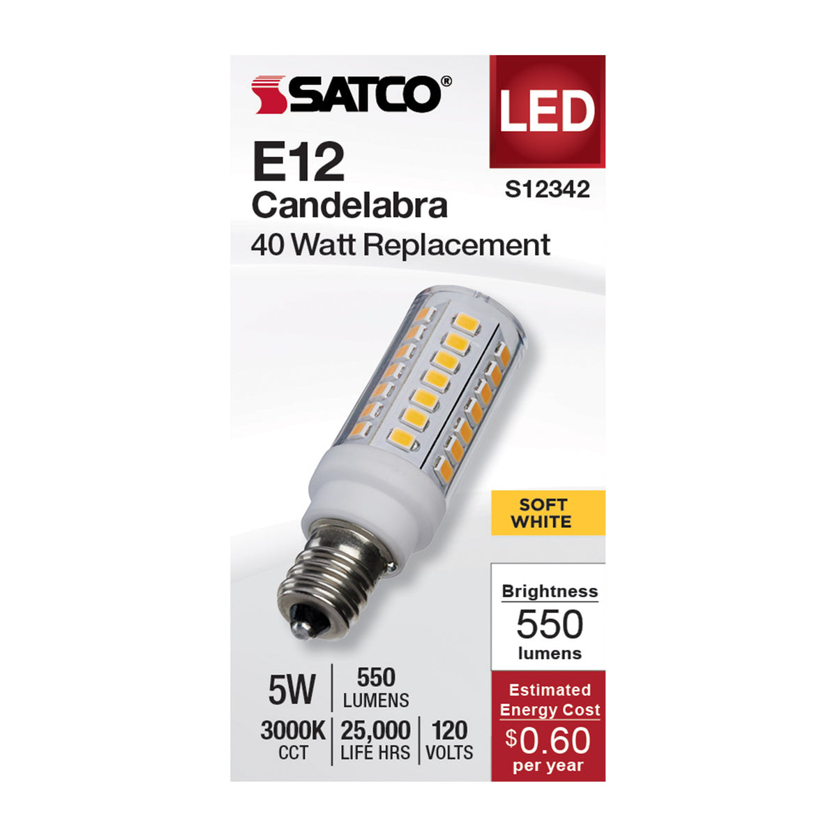 5 Watt T6 LED - Clear Finish - E12 Base - 3000K - 120 Volt
