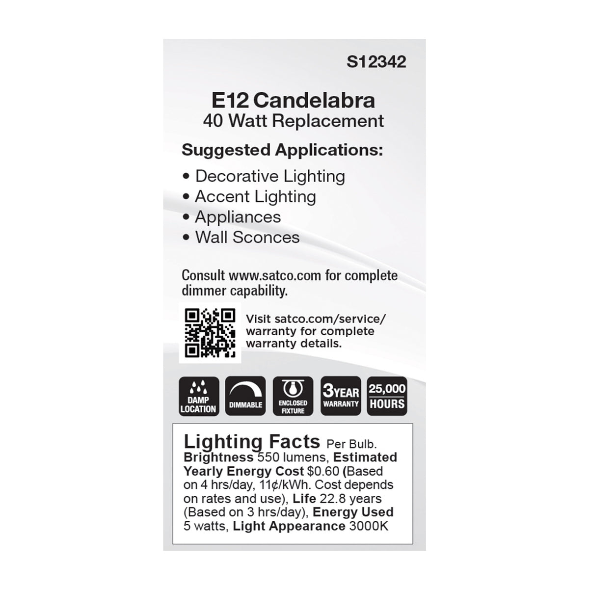 5 Watt T6 LED - Clear Finish - E12 Base - 3000K - 120 Volt