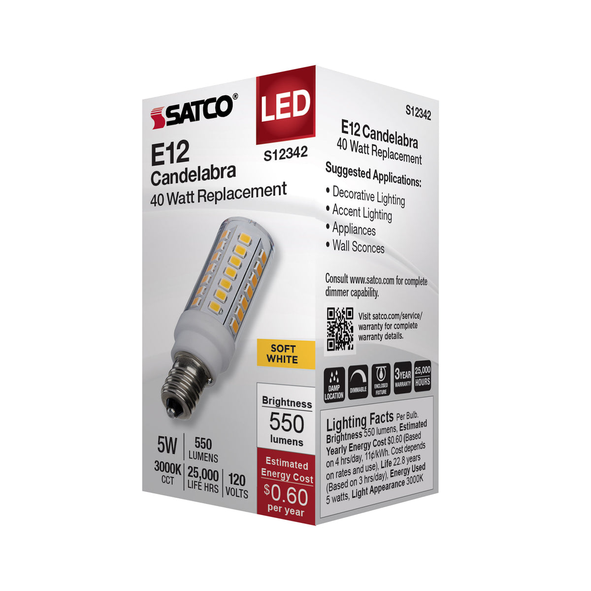 5 Watt T6 LED - Clear Finish - E12 Base - 3000K - 120 Volt