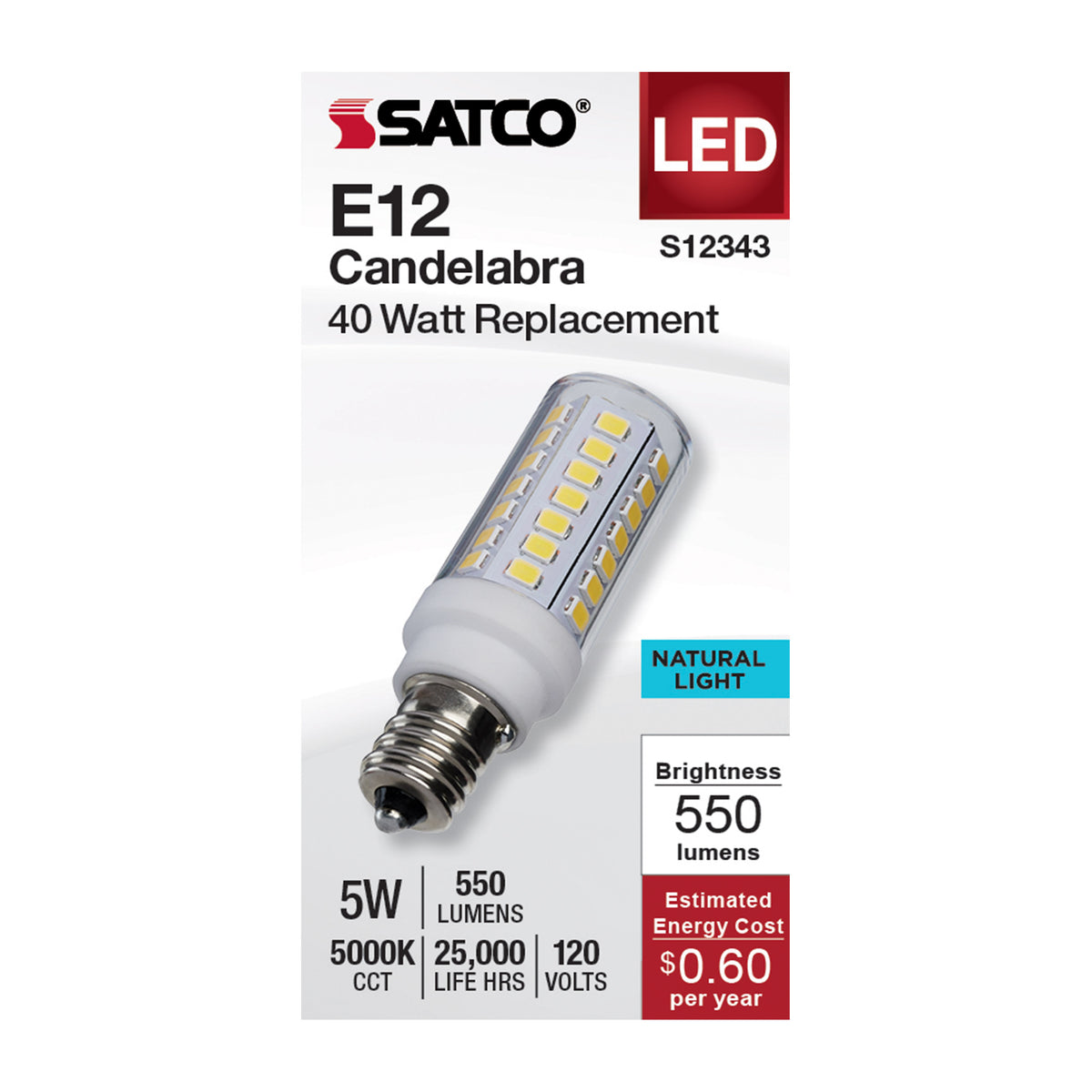 5 Watt T6 LED - Clear Finish - E12 Base - 5000K - 120 Volt