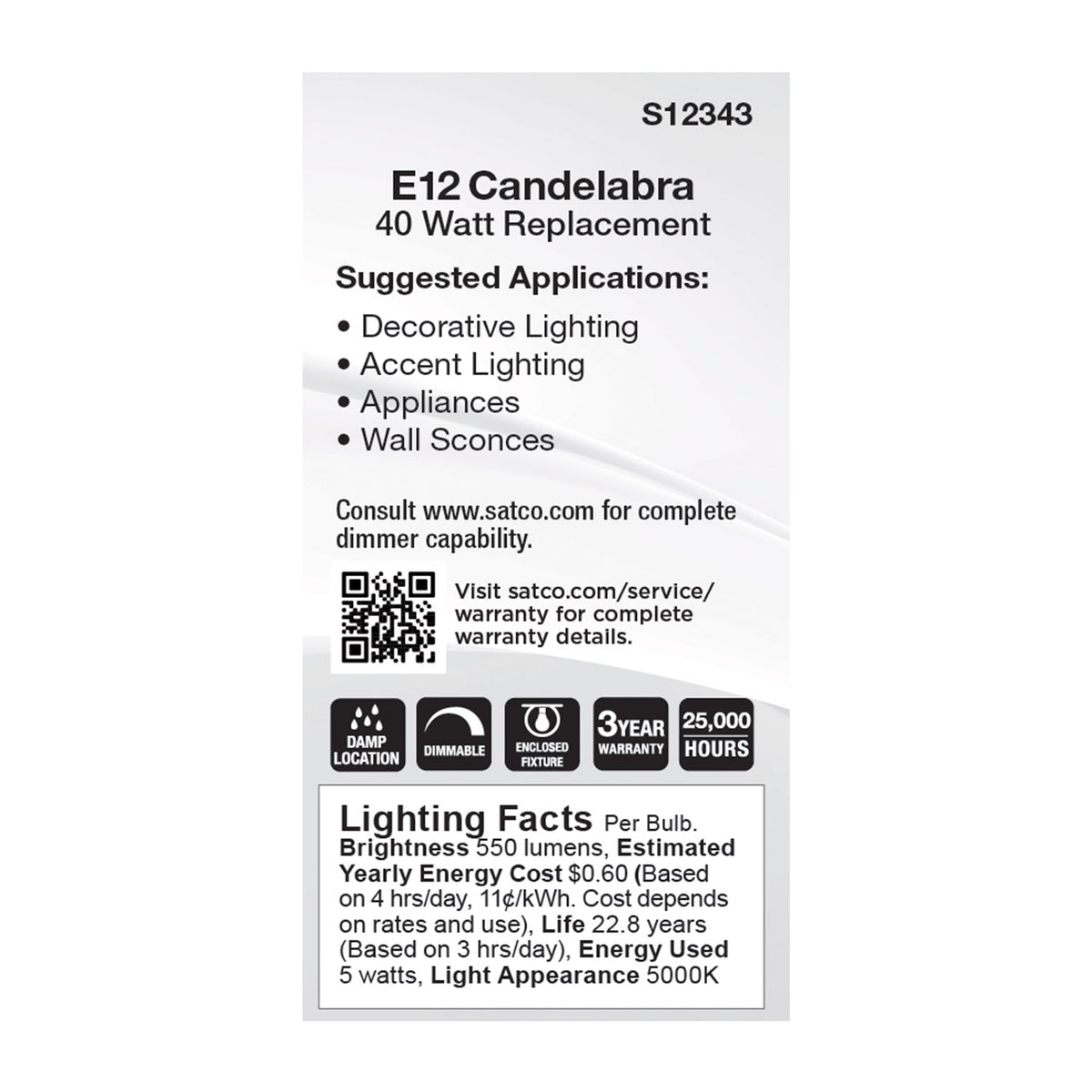 5 Watt T6 LED - Clear Finish - E12 Base - 5000K - 120 Volt
