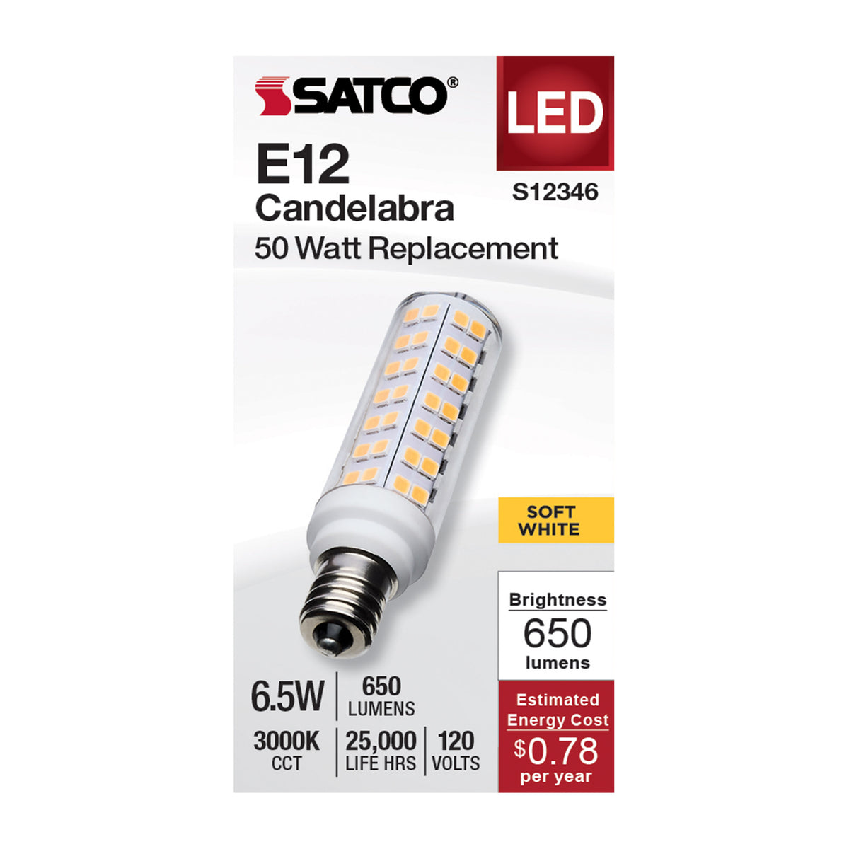 6.5 Watt T6 LED - Clear Finish - E12 Base - 3000K - 120 Volt