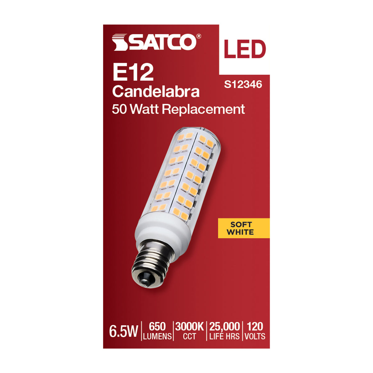 6.5 Watt T6 LED - Clear Finish - E12 Base - 3000K - 120 Volt