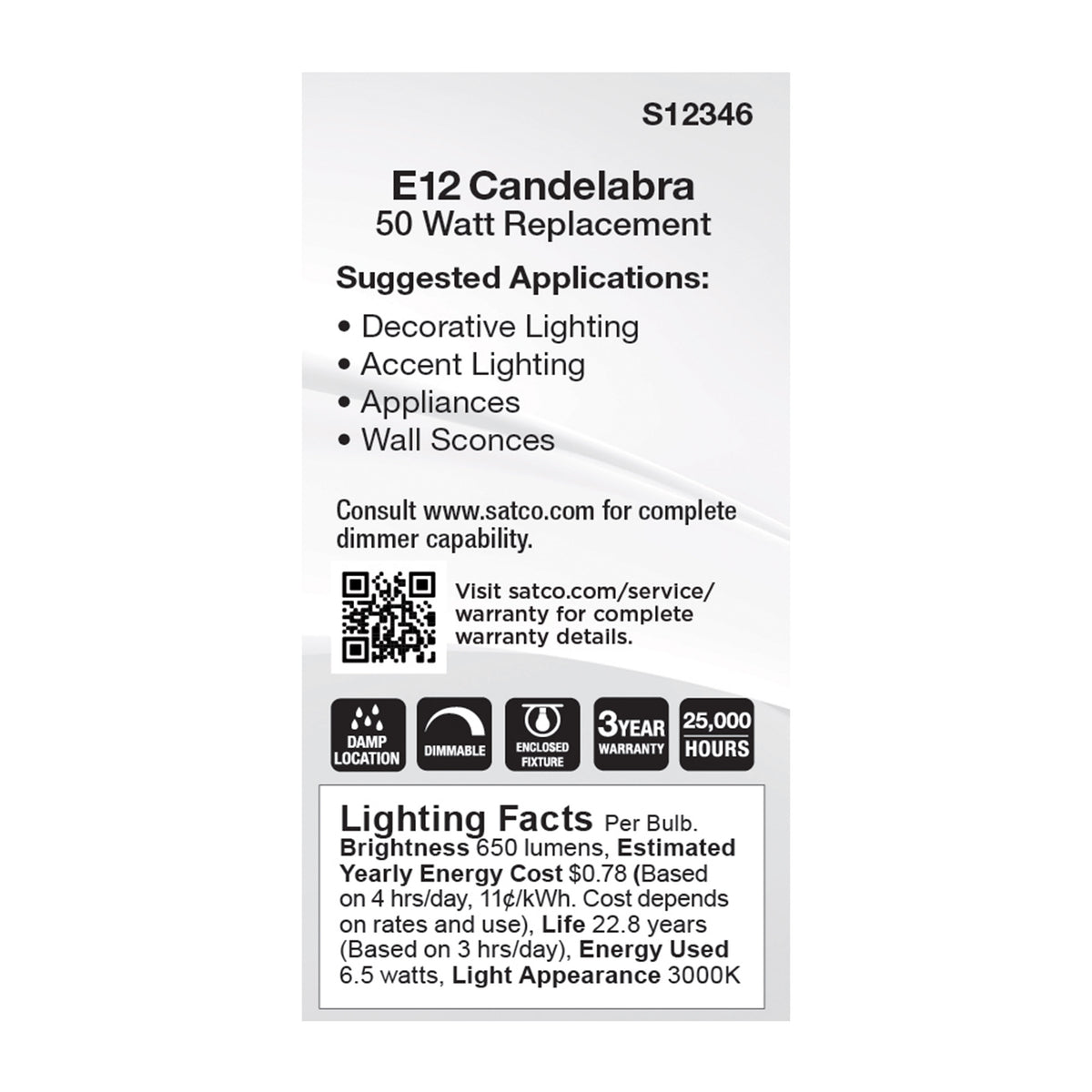 6.5 Watt T6 LED - Clear Finish - E12 Base - 3000K - 120 Volt