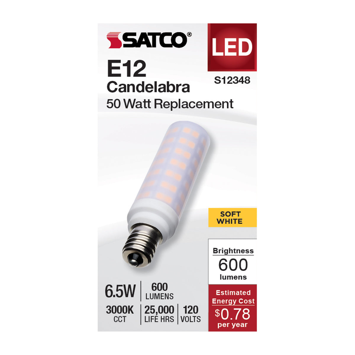 6.5 Watt T6 LED - Frost Finish - E12 Base - 3000K - 120 Volt