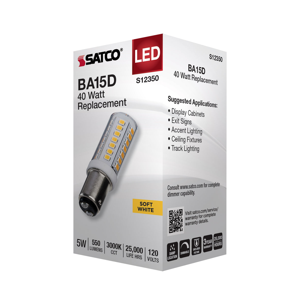 5 Watt T6 LED - Clear Finish - DC Base - 3000K - 120 Volt