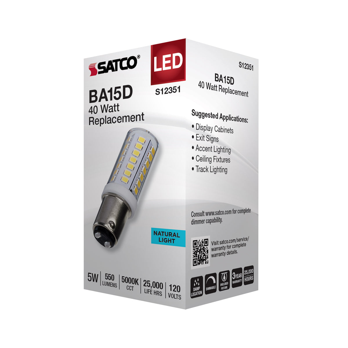 5 Watt T6 LED - Clear Finish - DC Base - 5000K - 120 Volt