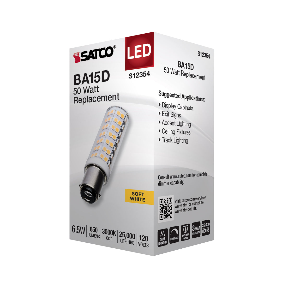6.5 Watt T6 LED - Clear Finish - DC Base - 3000K - 120 Volt