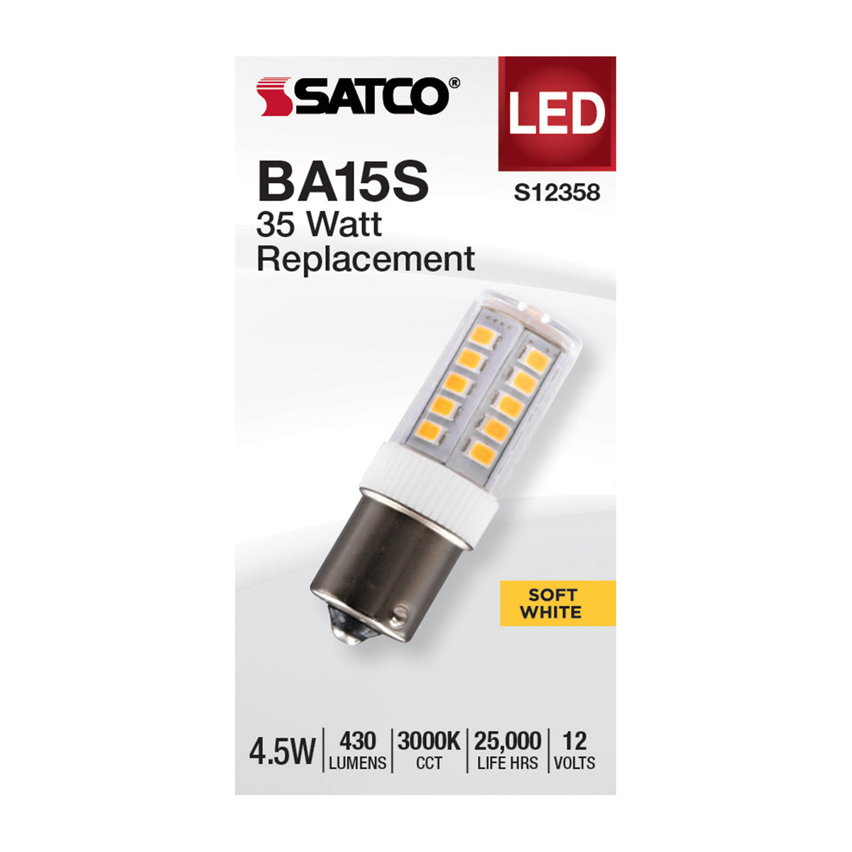 4.5 Watt T6 LED - Clear Finish - BA15s Base - 3000K - 12 Volt