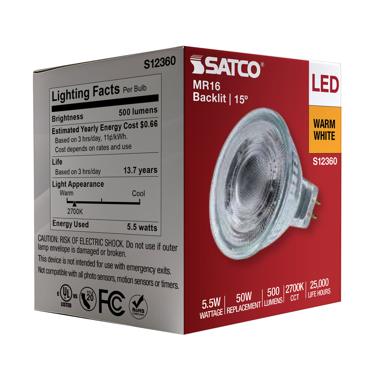 5.5 Watt MR16 LED Spotlight - 2700K CCT - GU5.3 Base - 12 Volt