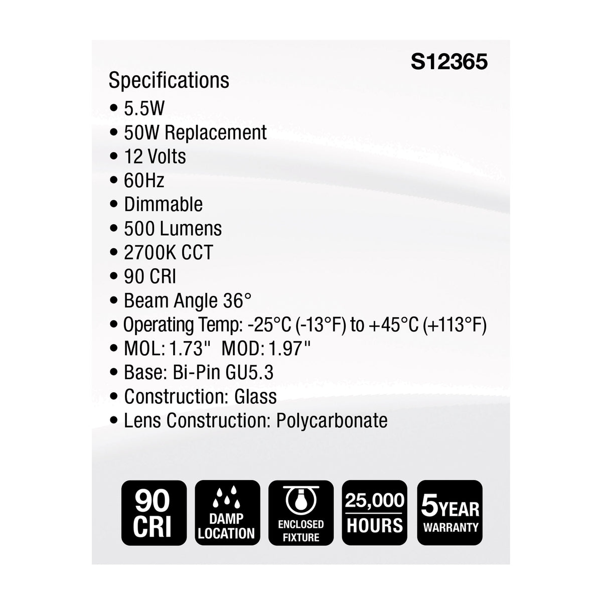 5.5 Watt MR16 LED Floodlight - 2700K CCT - GU5.3 Base - 12 Volt