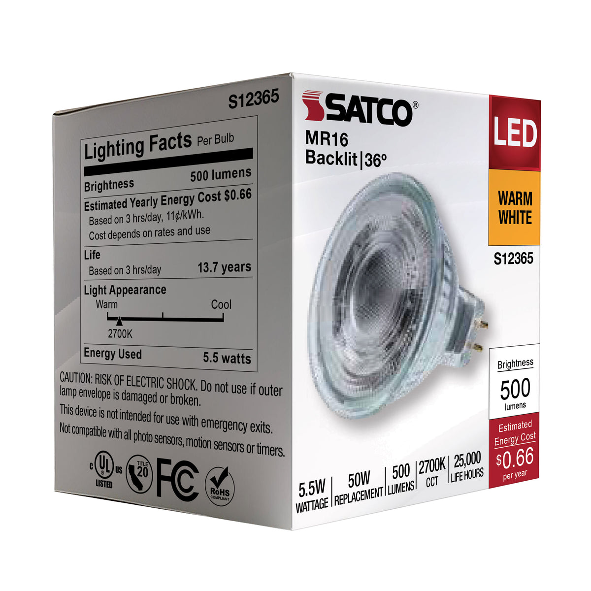 5.5 Watt MR16 LED Floodlight - 2700K CCT - GU5.3 Base - 12 Volt