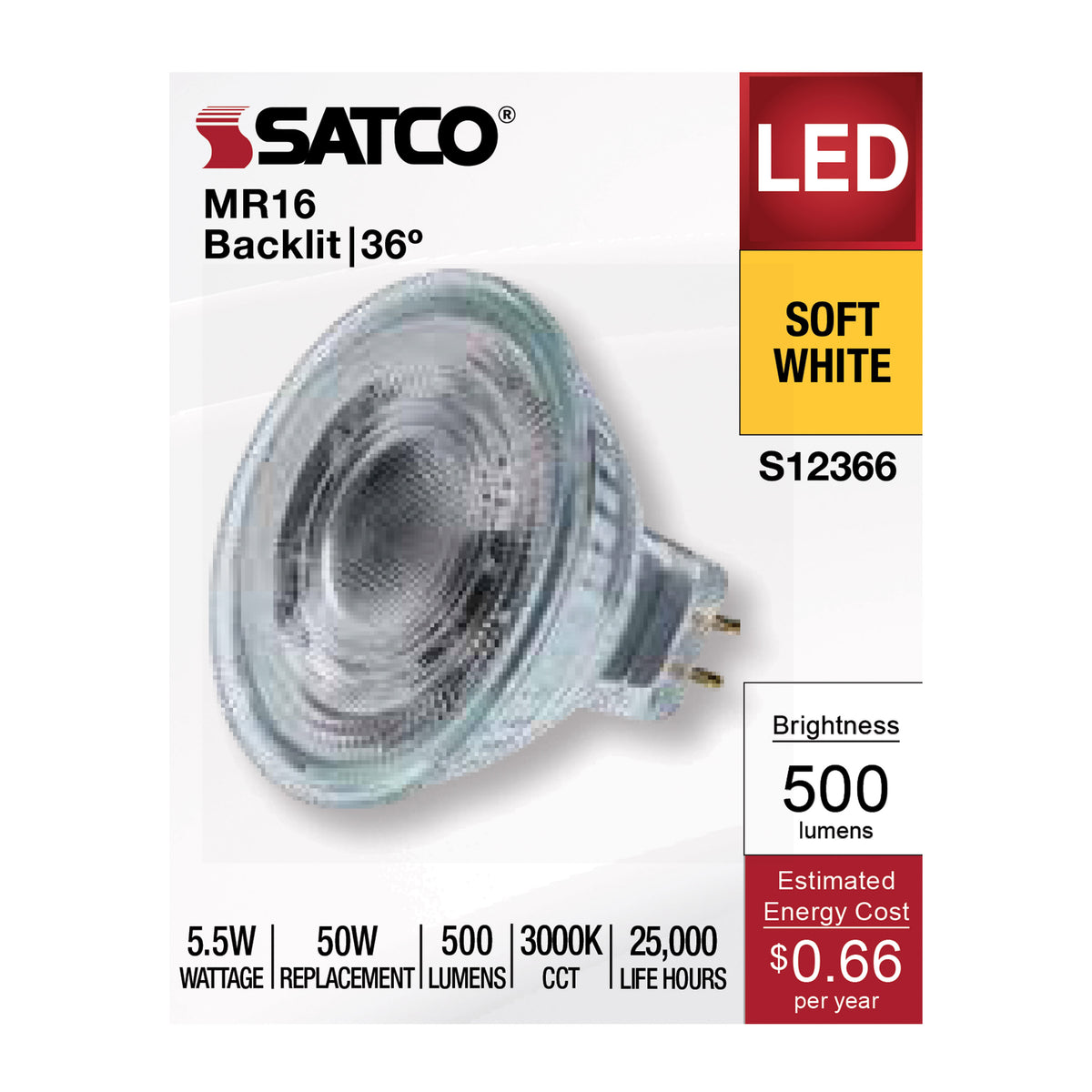 5.5 Watt MR16 LED Floodlight - 3000K CCT - GU5.3 Base - 12 Volt