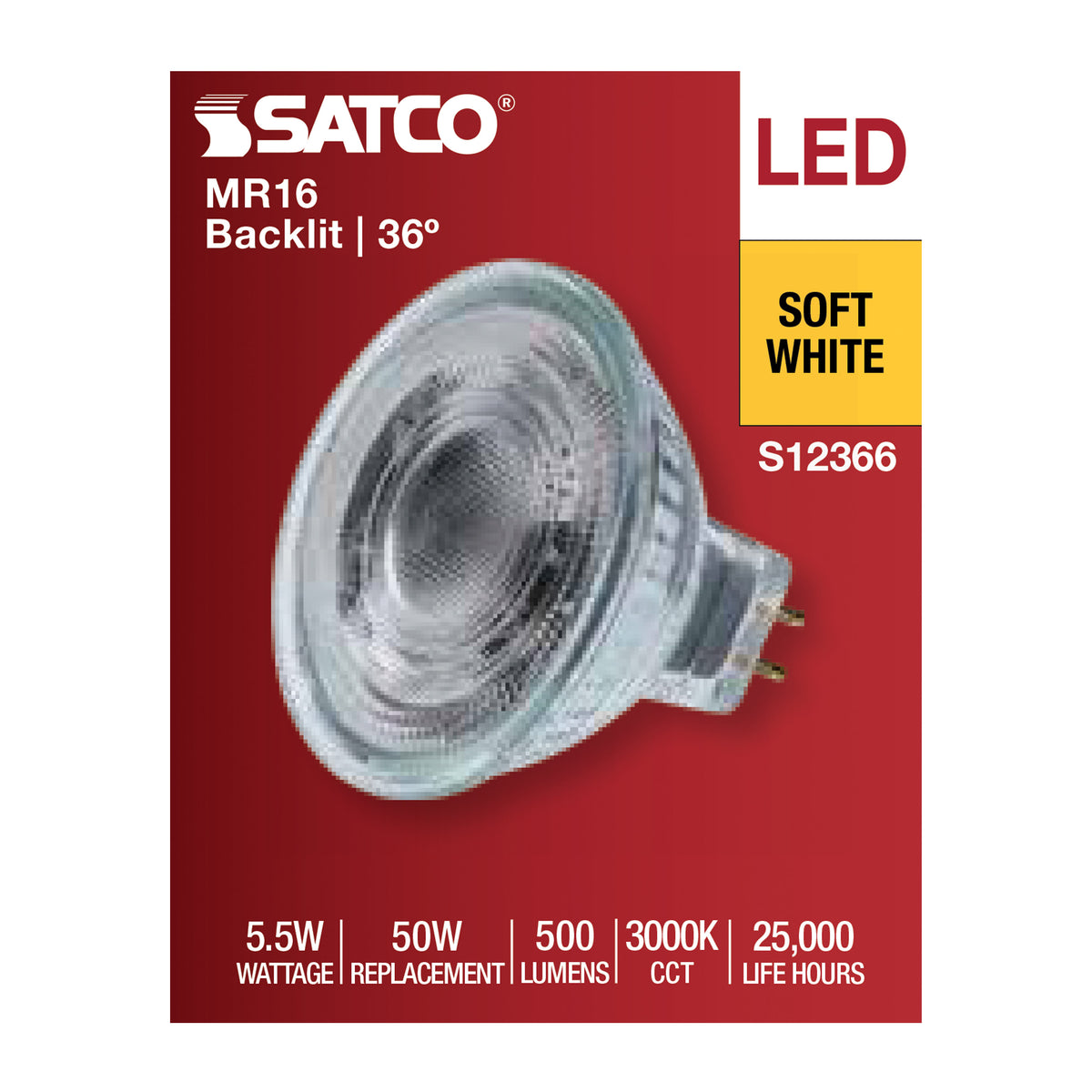 5.5 Watt MR16 LED Floodlight - 3000K CCT - GU5.3 Base - 12 Volt