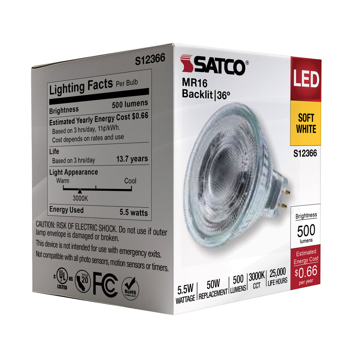 5.5 Watt MR16 LED Floodlight - 3000K CCT - GU5.3 Base - 12 Volt