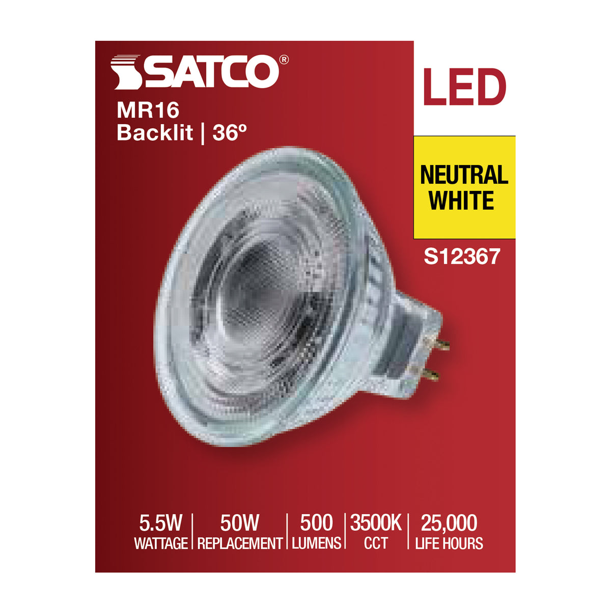 5.5 Watt MR16 LED Floodlight - 3500K CCT - GU5.3 Base - 12 Volt