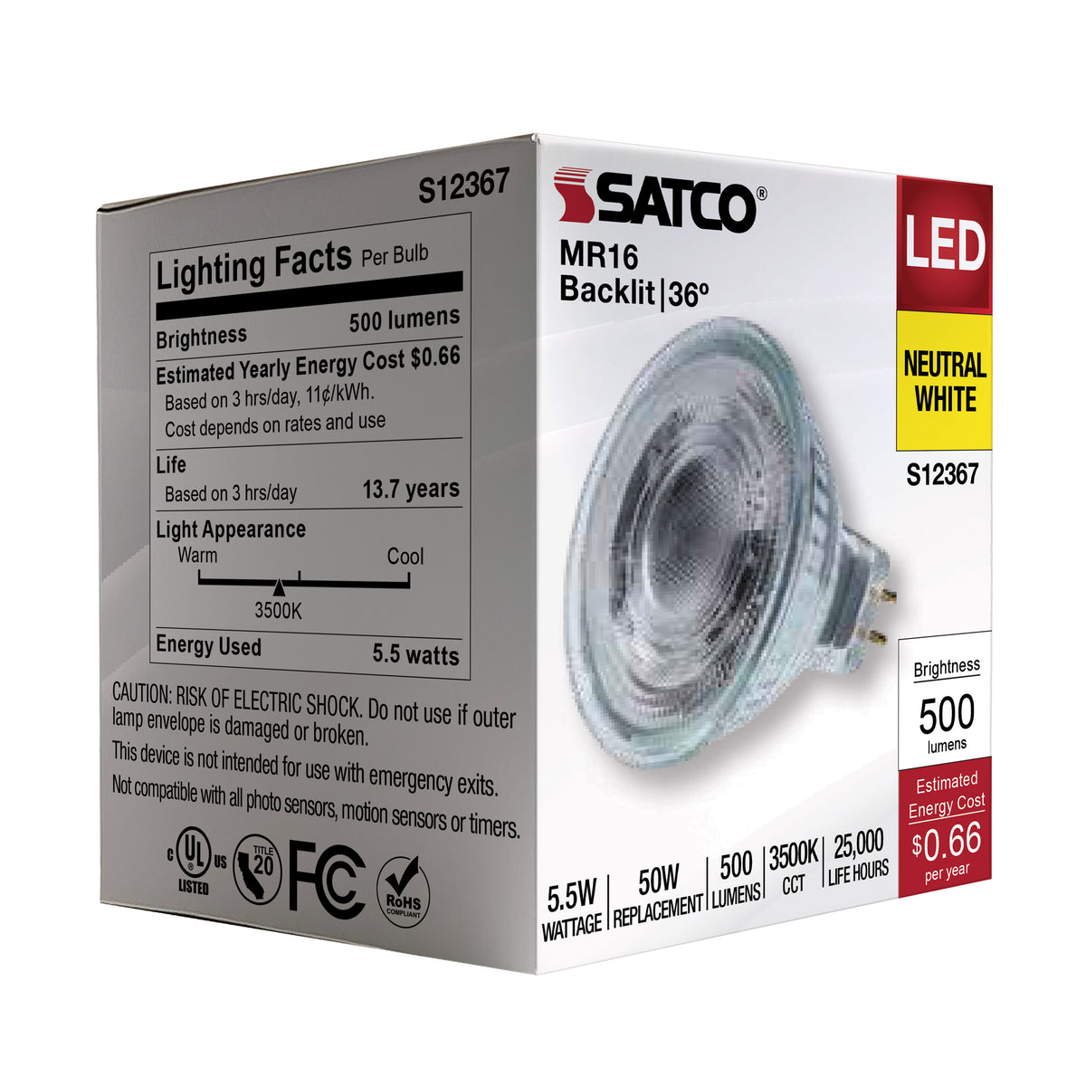 5.5 Watt MR16 LED Floodlight - 3500K CCT - GU5.3 Base - 12 Volt