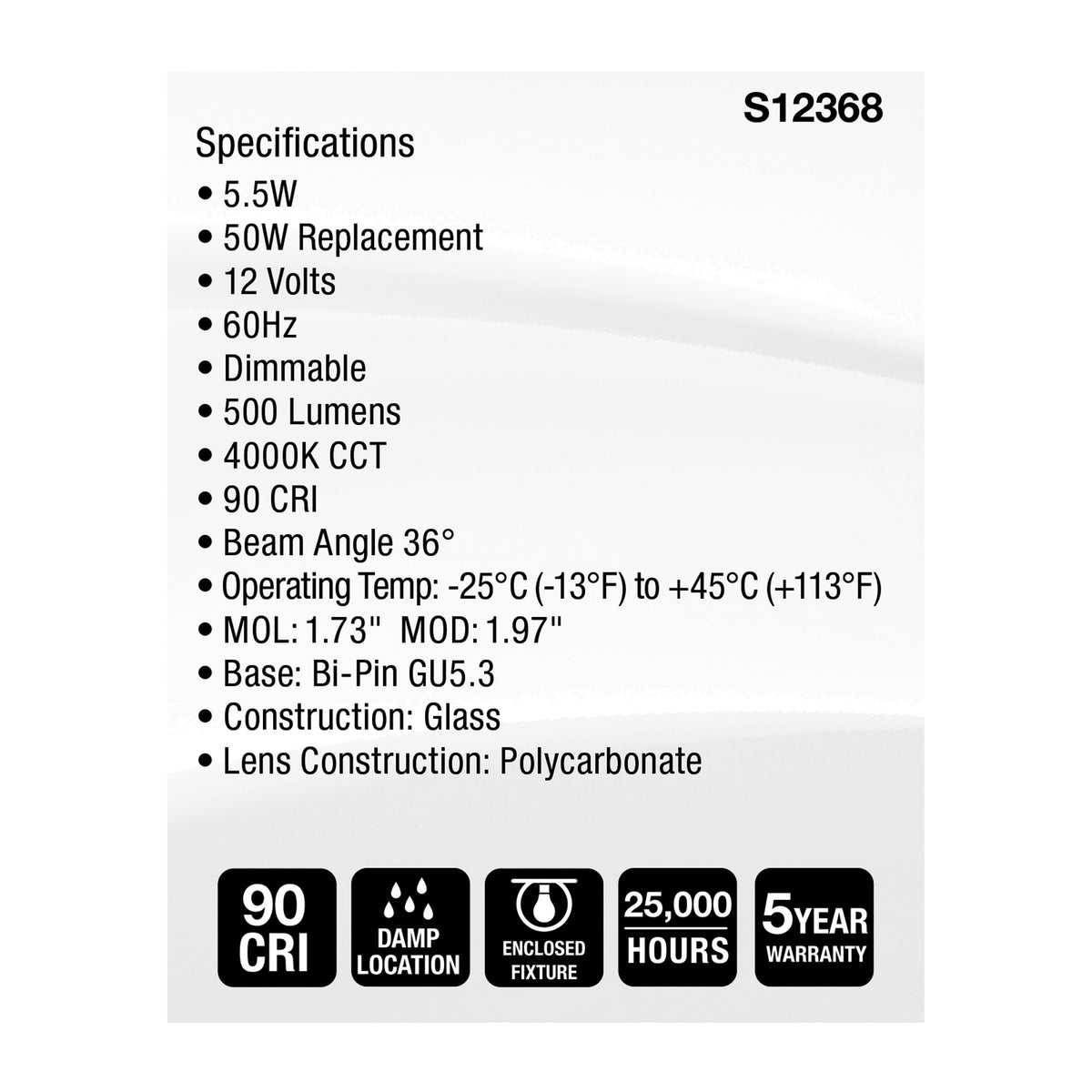 5.5 Watt MR16 LED Floodlight - 4000K CCT - GU5.3 Base - 12 Volt