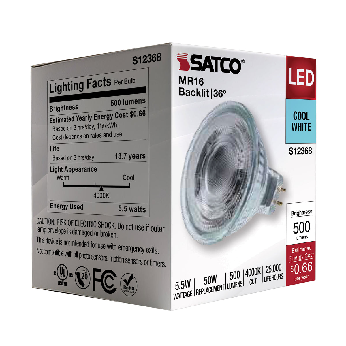 5.5 Watt MR16 LED Floodlight - 4000K CCT - GU5.3 Base - 12 Volt