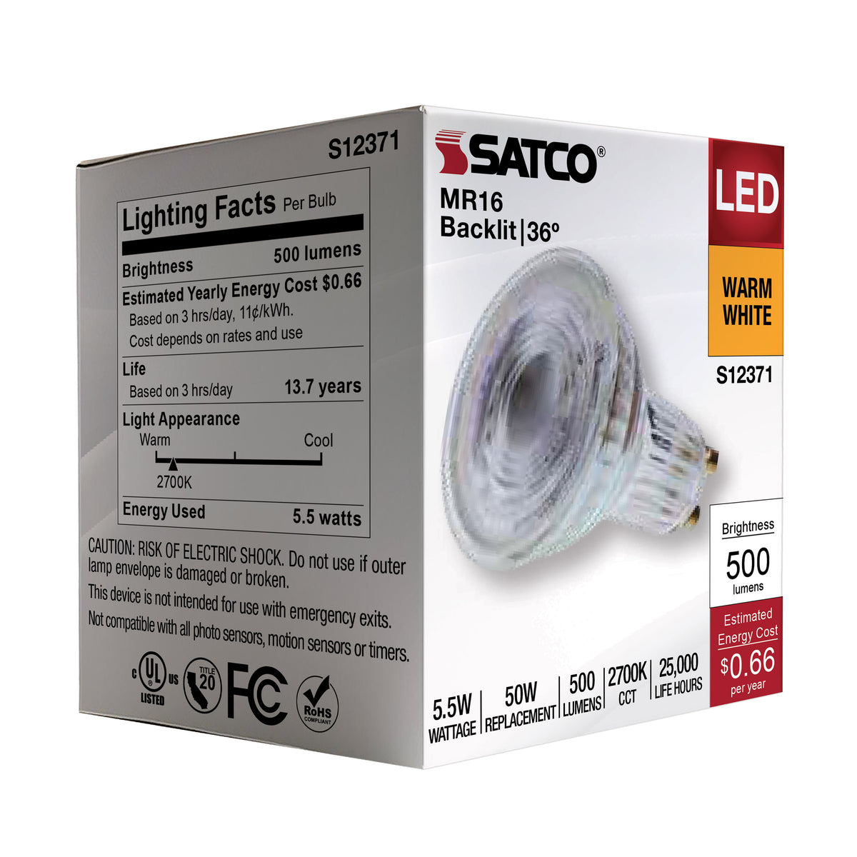 5.5 Watt MR16 LED Floodlight - 2700K CCT - GU10 Base - 120 Volt