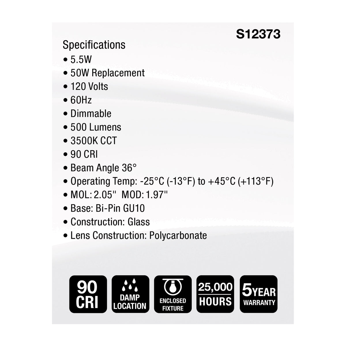 5.5 Watt MR16 LED Floodlight - 3500K CCT - GU10 Base - 120 Volt