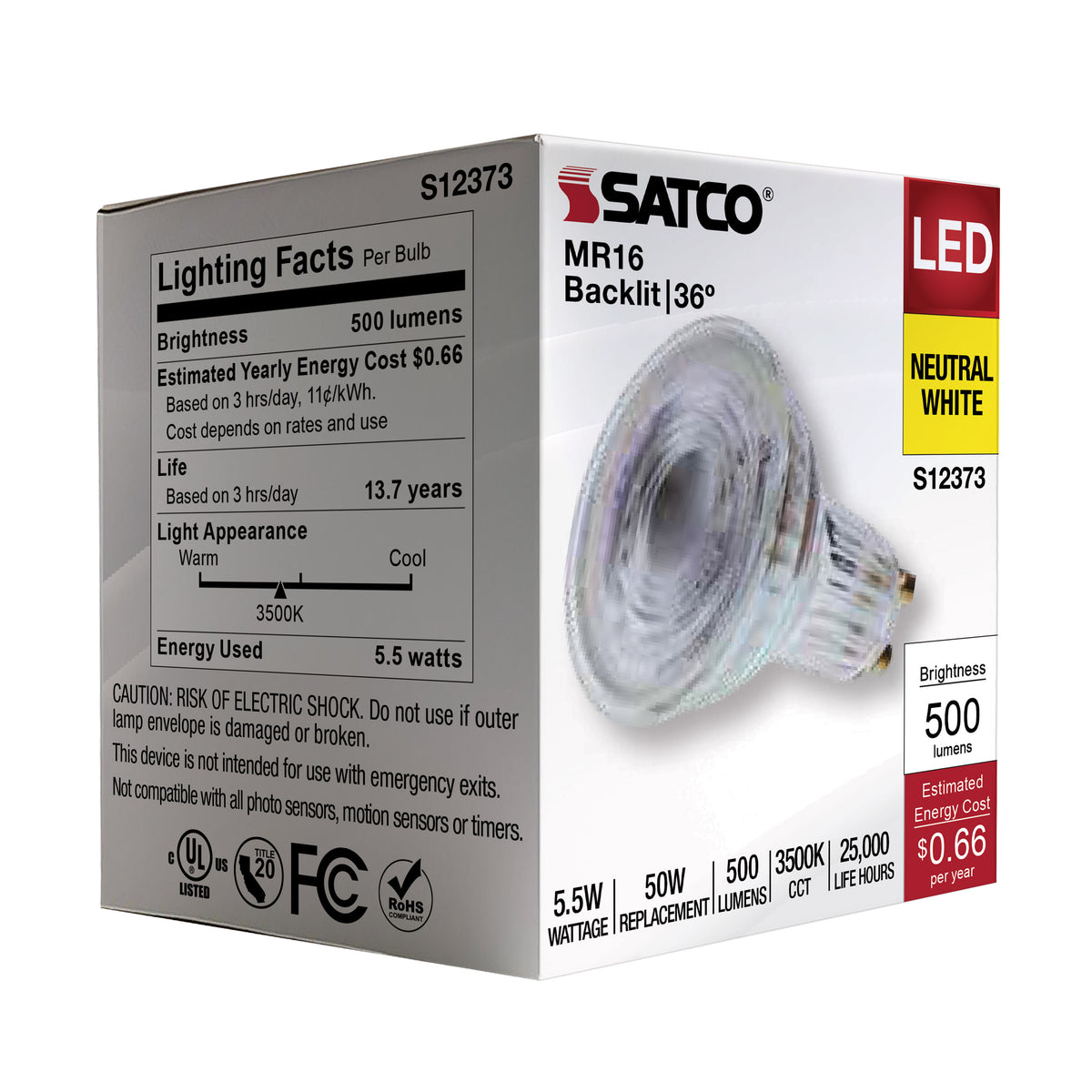 5.5 Watt MR16 LED Floodlight - 3500K CCT - GU10 Base - 120 Volt