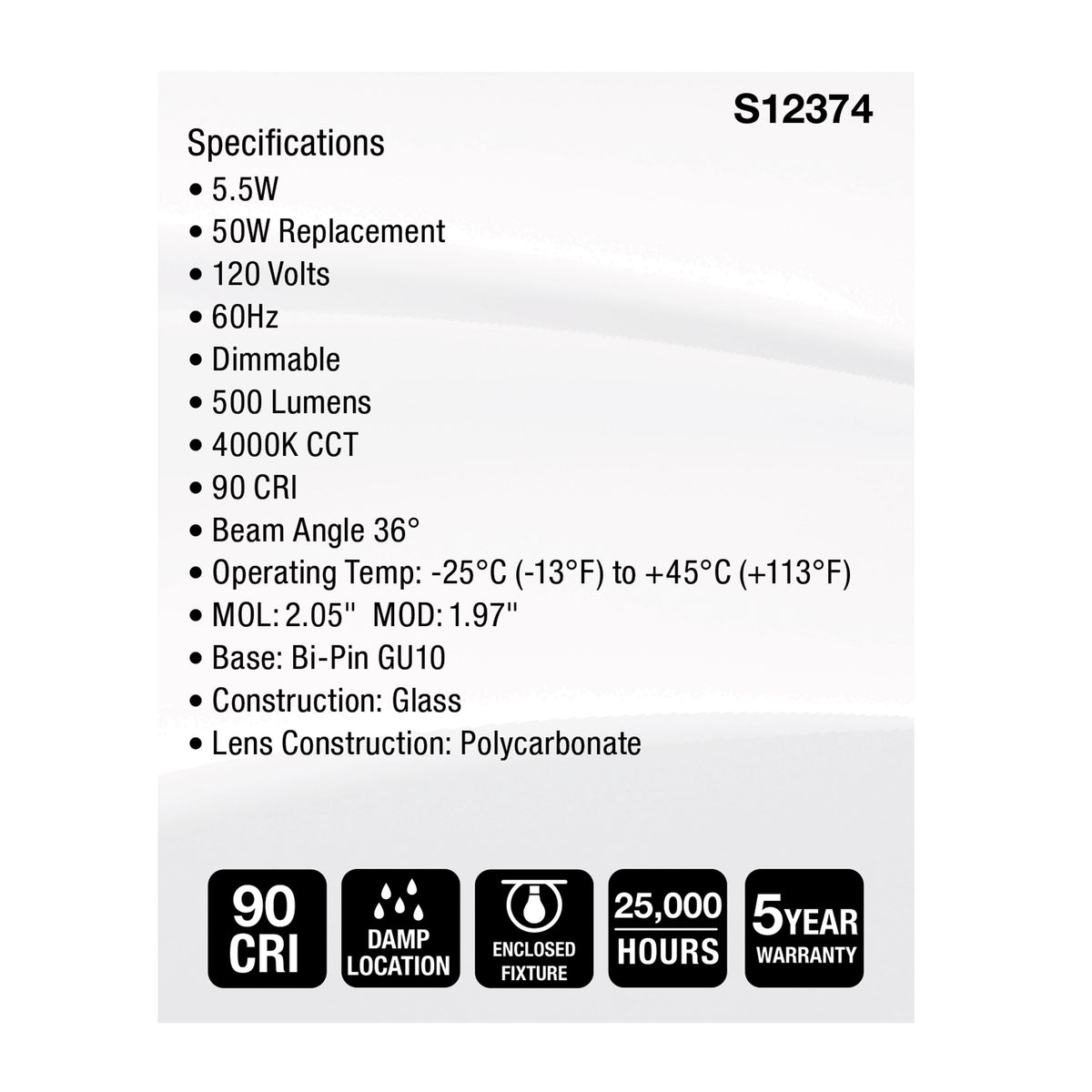 5.5 Watt MR16 LED Floodlight - 4000K CCT - GU10 Base - 120 Volt