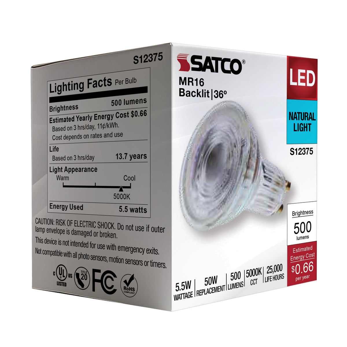 5.5 Watt MR16 LED Floodlight - 5000K CCT - GU10 Base - 120 Volt