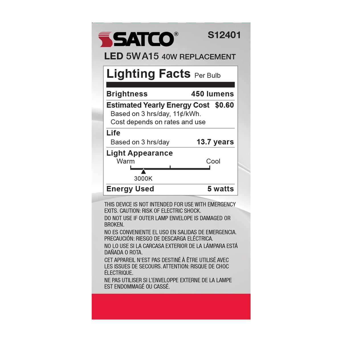 5 Watt A15 LED Filament - Clear - Medium Base - 3000K - 90 CRI - 120 Volt