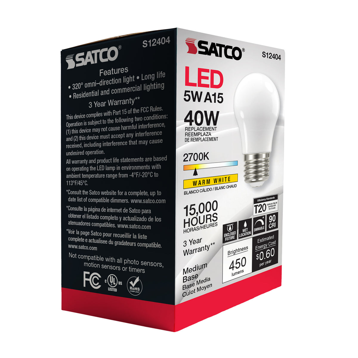 5 Watt A15 LED Filament - Soft White - 2700K - Medium base - 90 CRI - 120 Volt