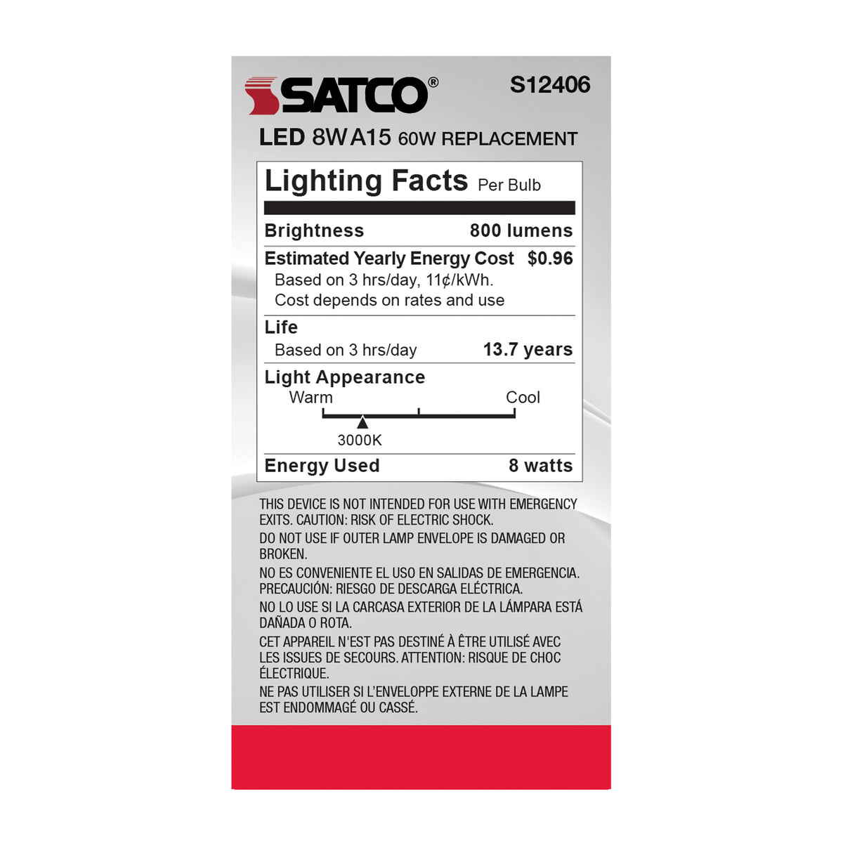 8.2 Watt A15 LED Filament - Clear - Medium Base - 3000K - 90 CRI - 120 Volt