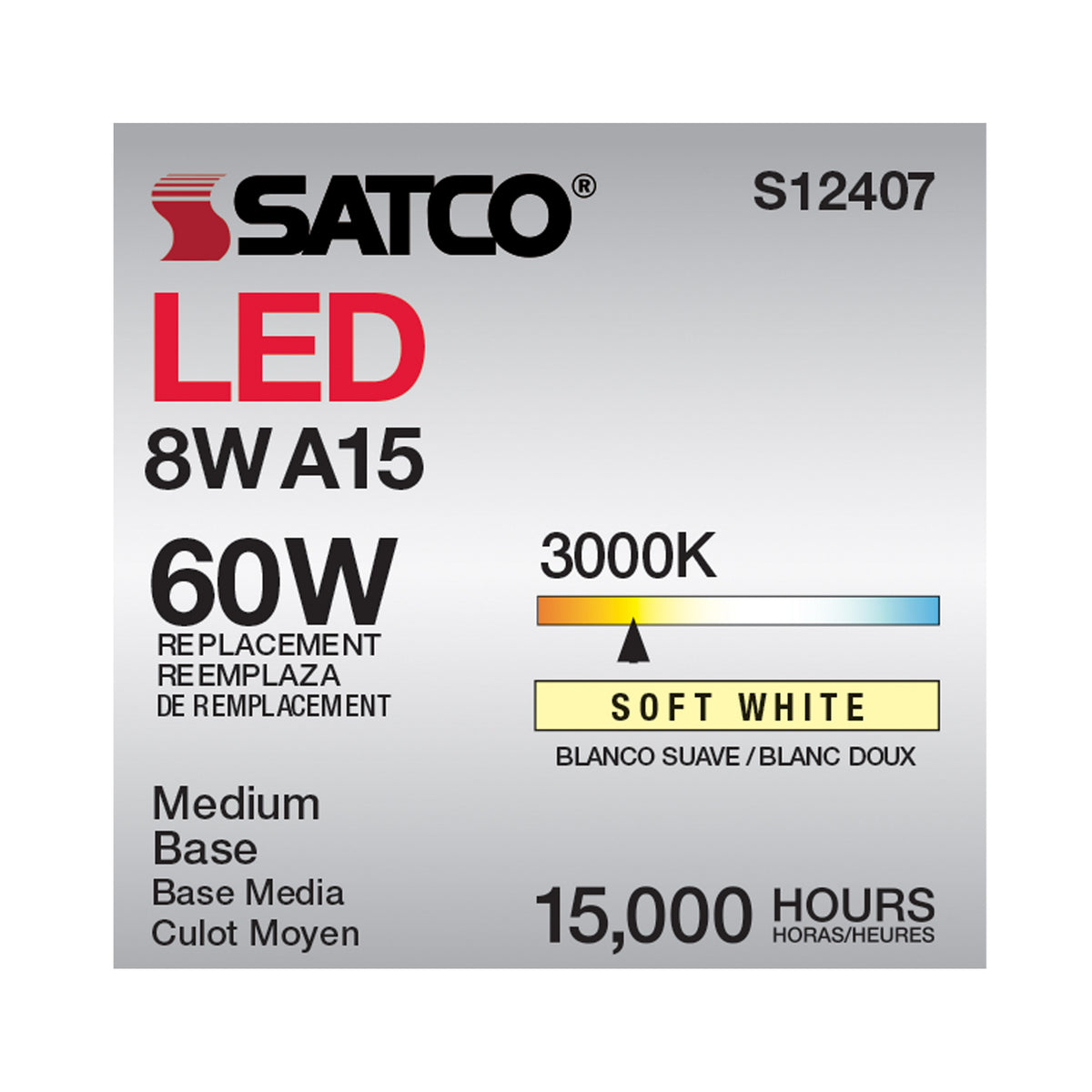 8.2 Watt A15 LED Filament - Soft White - Medium Base - 3000K - 90 CRI - 120 Volt