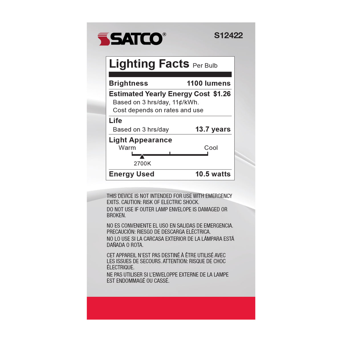 10.5 Watt A19 LED Filament - Clear - Medium Base - 2700K - 90 CRI - 120 Volt