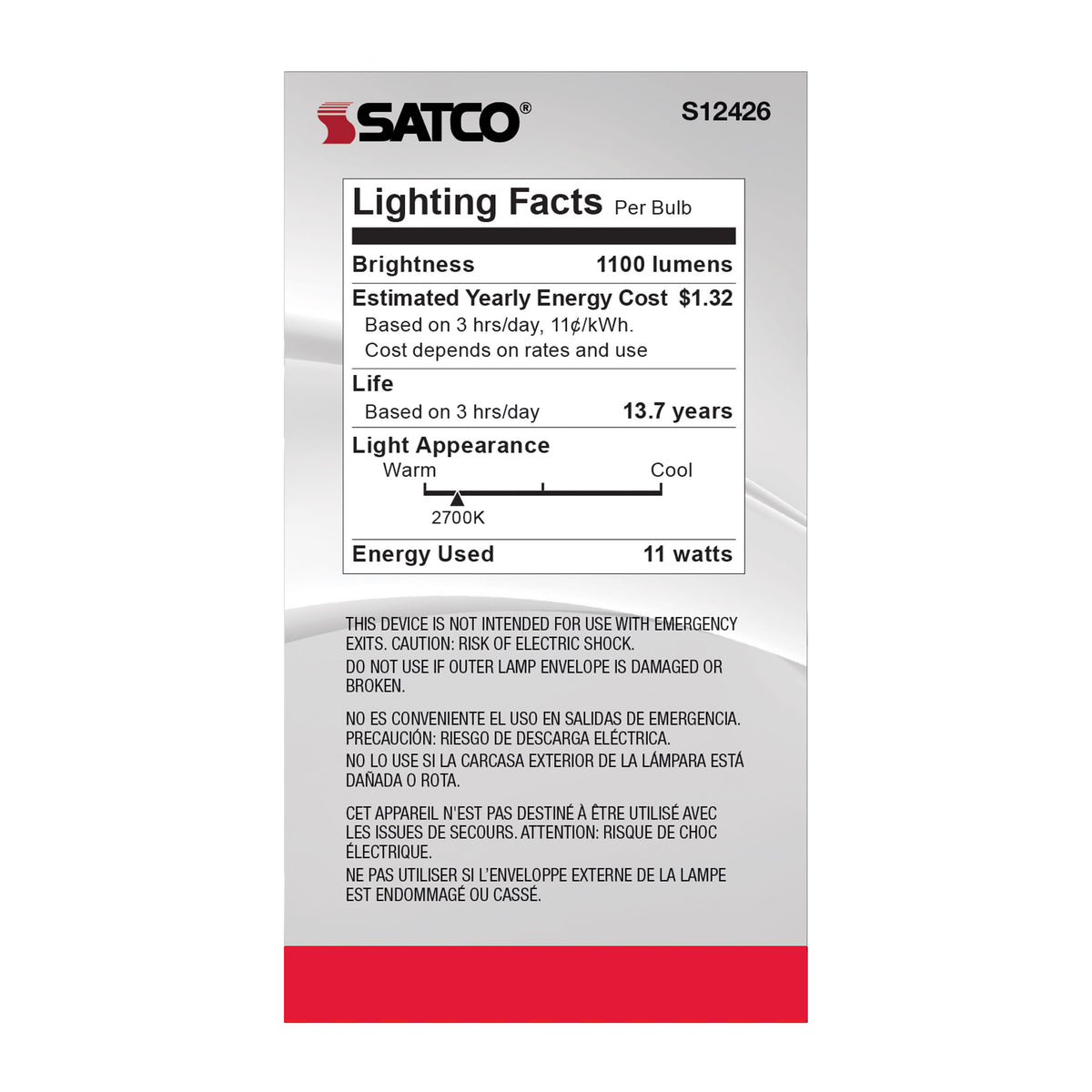 11 Watt A19 LED Filament - Soft White - Medium Base - 2700K - 90 CRI - 120 Volt