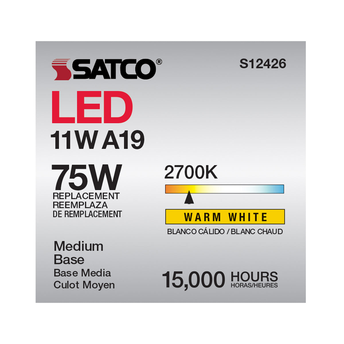 11 Watt A19 LED Filament - Soft White - Medium Base - 2700K - 90 CRI - 120 Volt