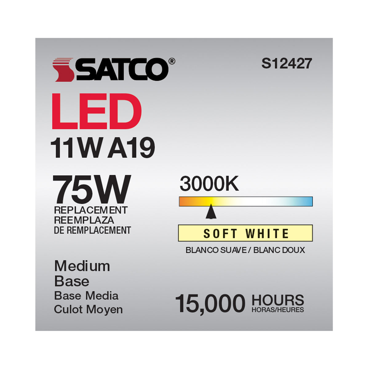 11 Watt A19 LED Filament - Soft White - Medium Base - 3000K - 90 CRI - 120 Volt