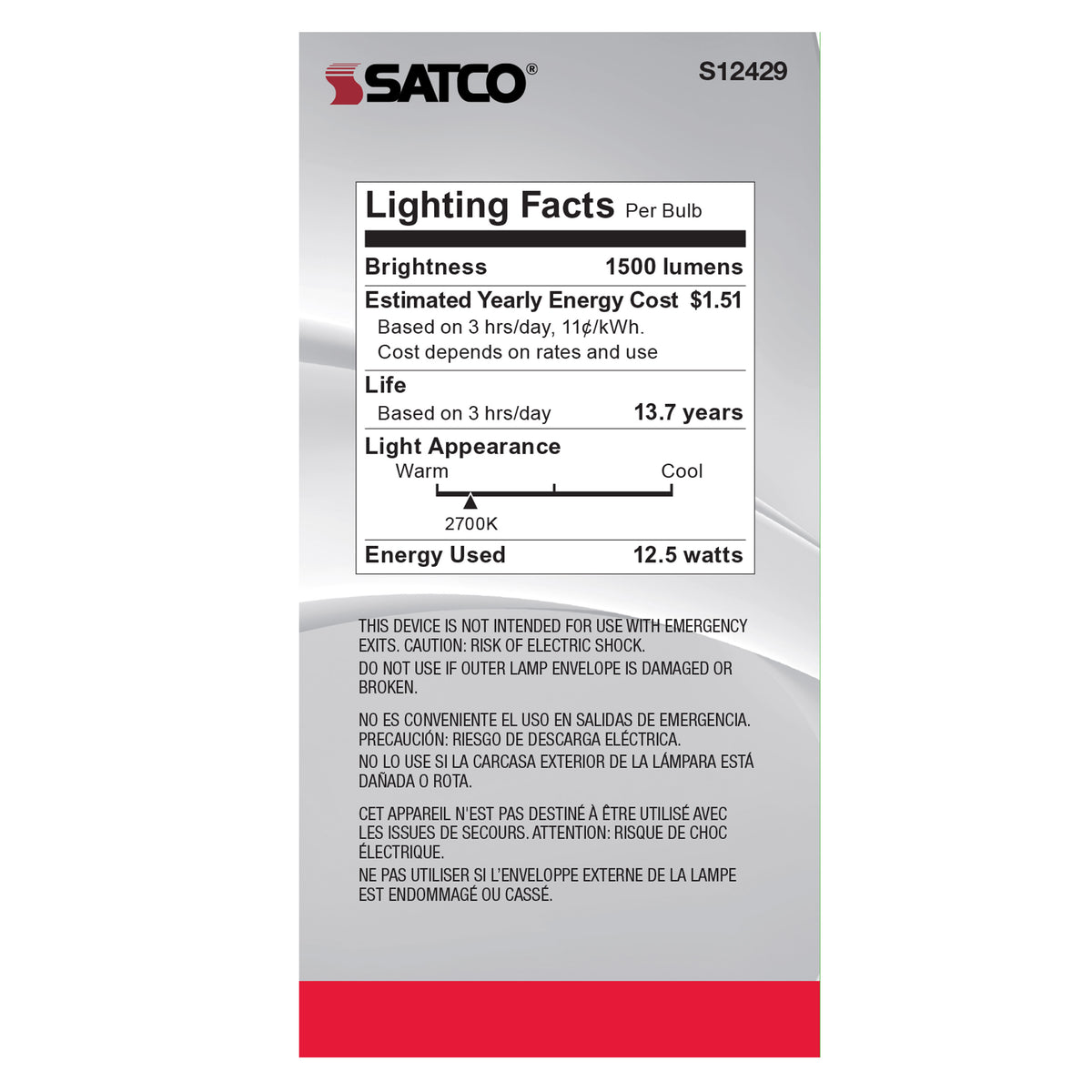 12.5 Watt A19 LED Filament - Clear - Medium Base - 2700K - 90 CRI - 120 Volt